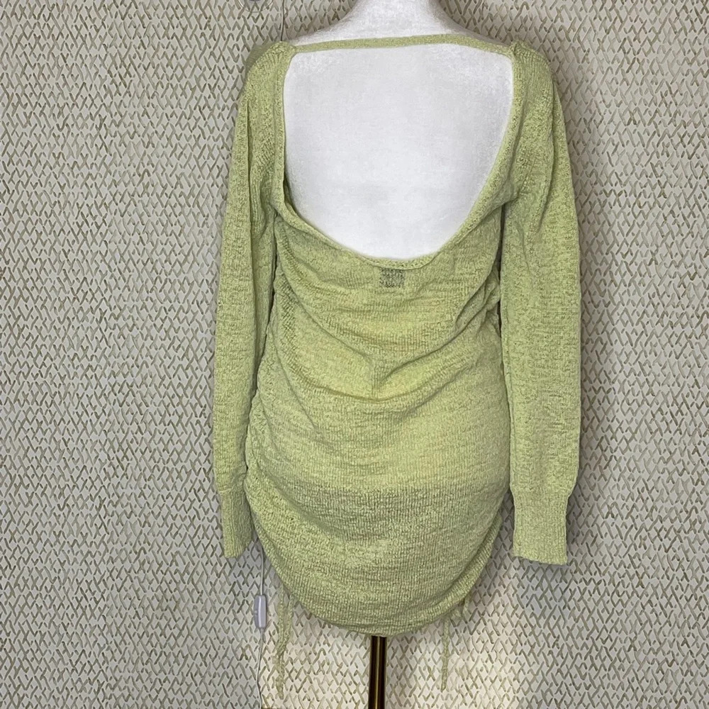 Princess Polly Mya Green Knit Backless Mini Ruched Sweater Dress Size S/M